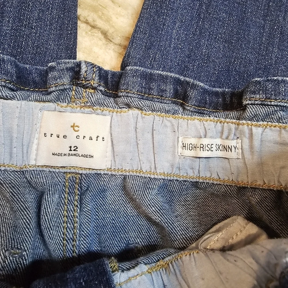 True Craft Kids High Rise Skinny Jeans Distressed Blue Denim Size 12